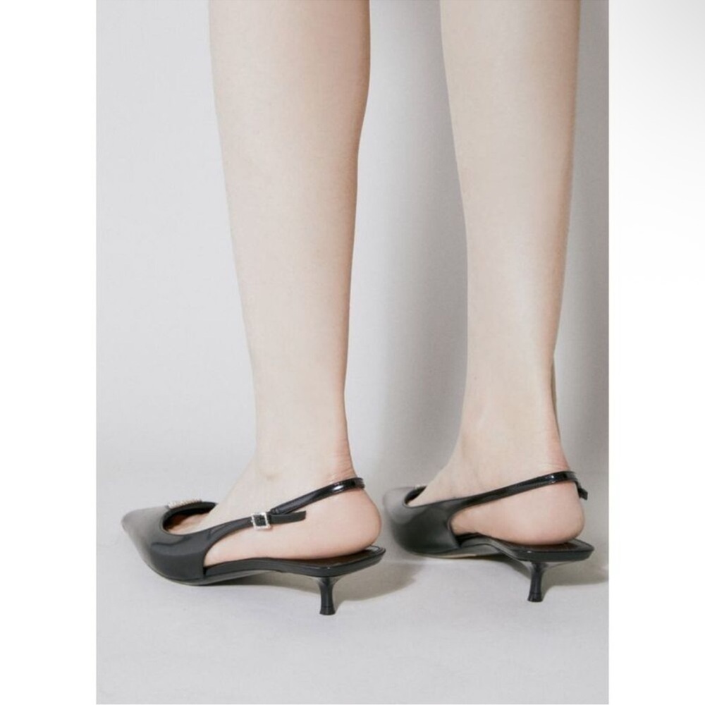 Saint Laurent | Cherish Glazed Leather Rhinestone Slingback, 30mm - Picture 3 of 16